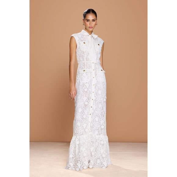 Sonya Moda Layan Lace Maxi Dress in White Formal Event Bridal Shower size S NWT - Picture 2 of 9